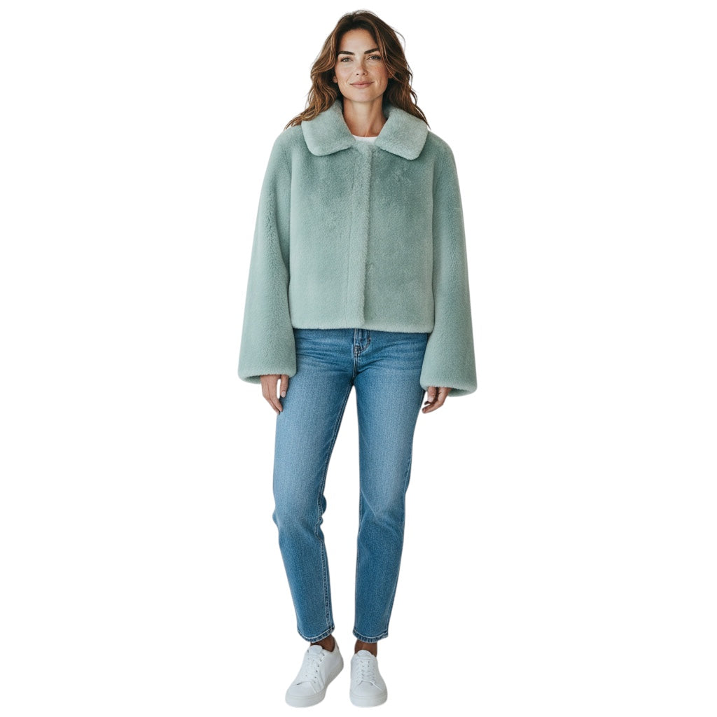 Fleurette Blue Cropped Shearling Jacket