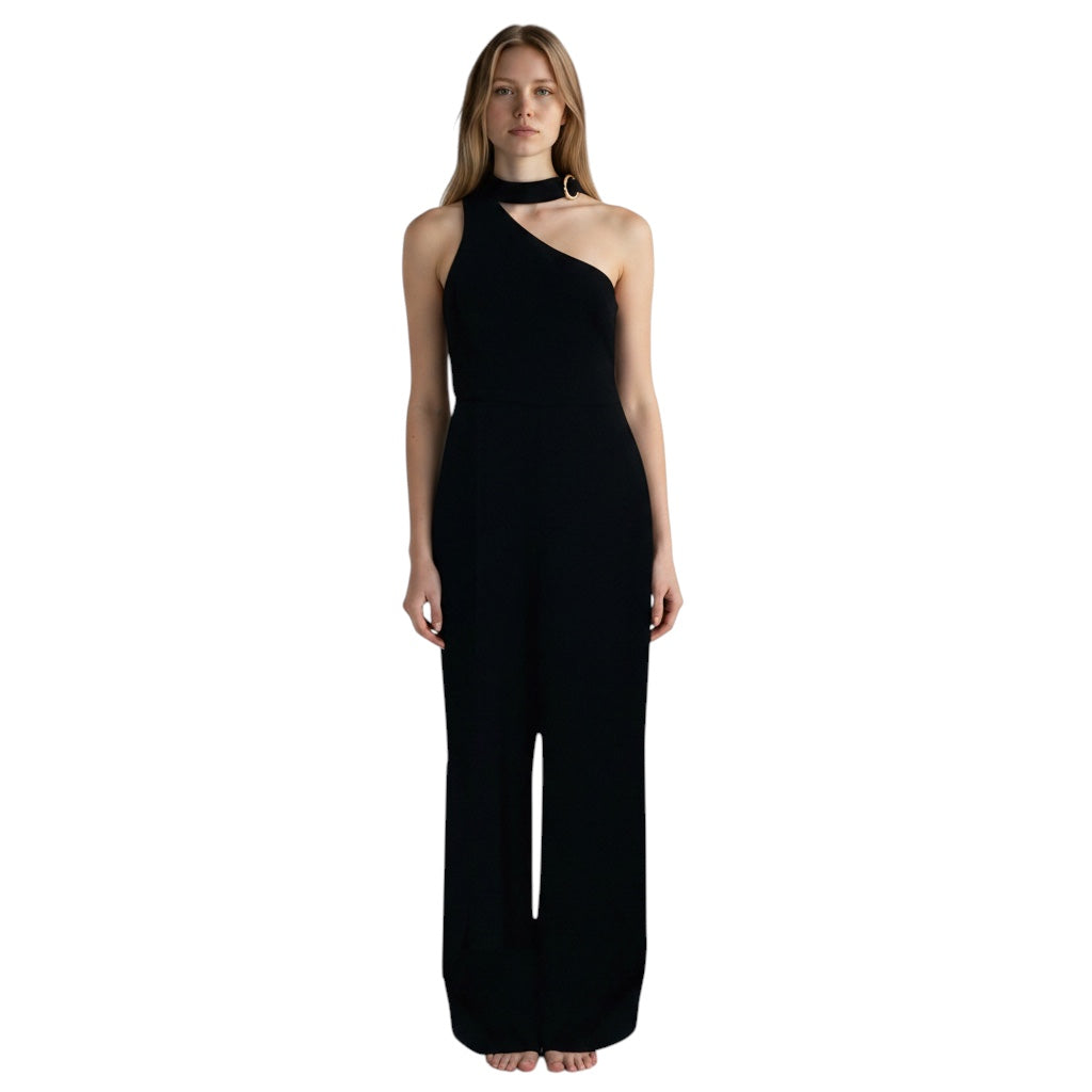 Zimmermann Black One Shoulder Neck Tie Jumpsuit
