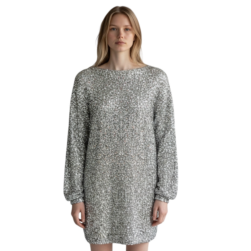 Isabel Marant Silver Sequin, Pearl, and Strass Embellished Mini Cocktail Dress