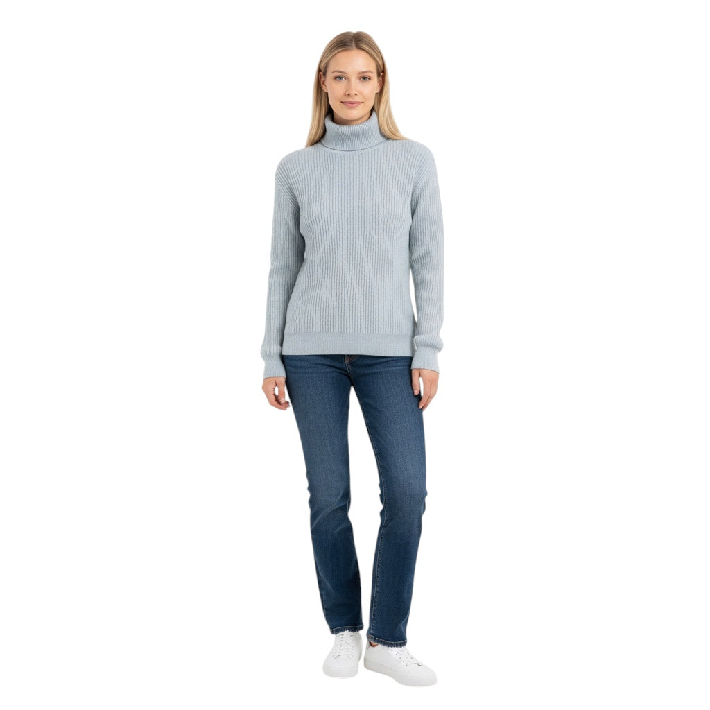 Brunello Cucinelli Light Blue Cashmere Knit Turtleneck Sweater with Monili