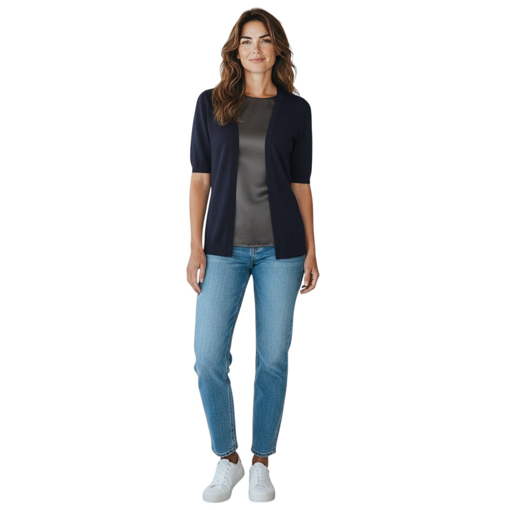 Pringle of Scotland Navy Blue Cashmere Knit Sweater with Black Leather