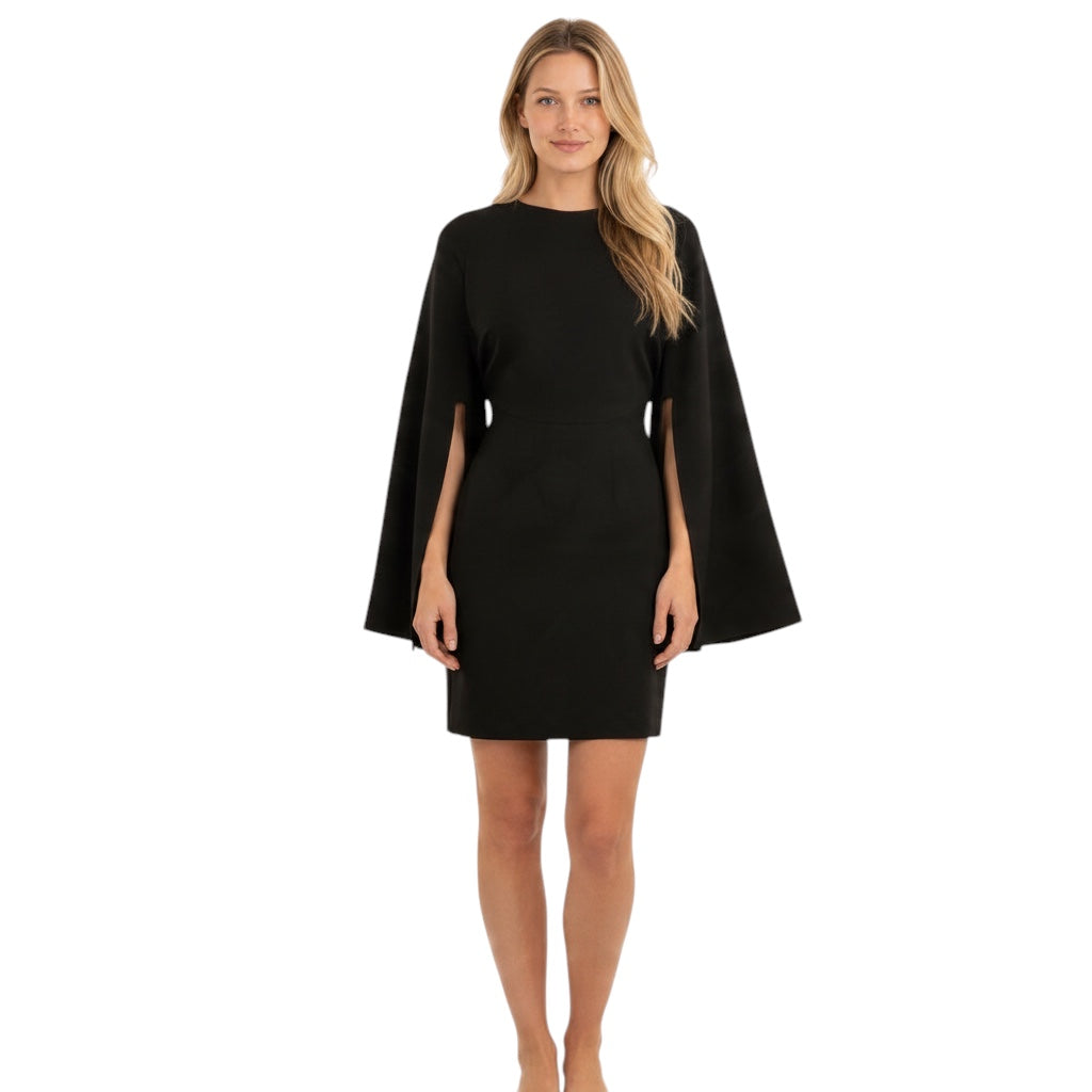 Derek Lam Black Tie Back Long Sleeved Silk Mini Dress with Slits