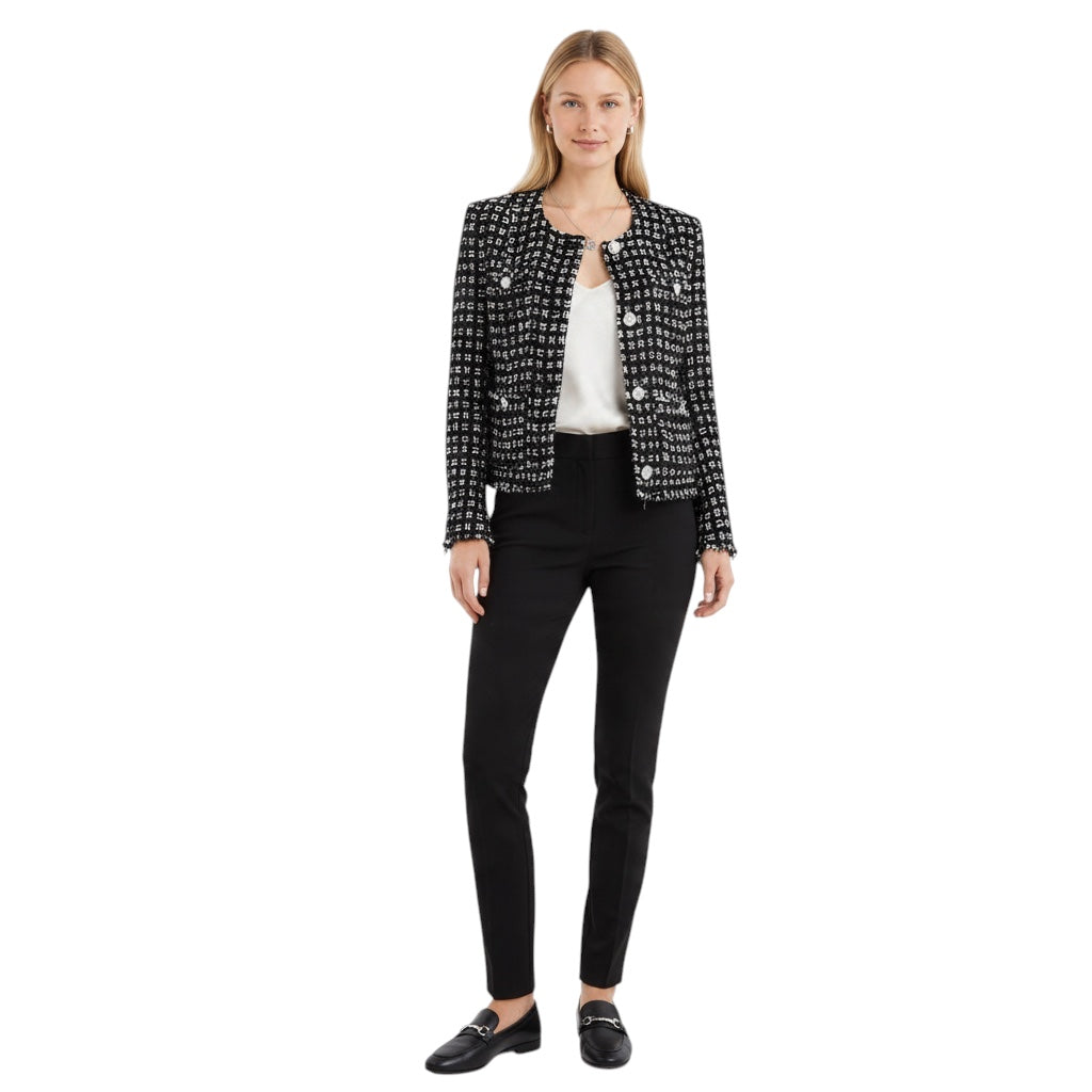 Iro Black / White Tetys Tweed Jacket with Frayed Trim