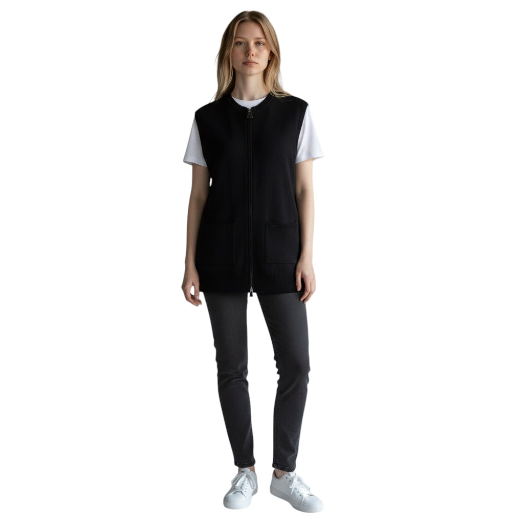Akris Black Zip Front Sleeveless Cashmere Knit Sweater