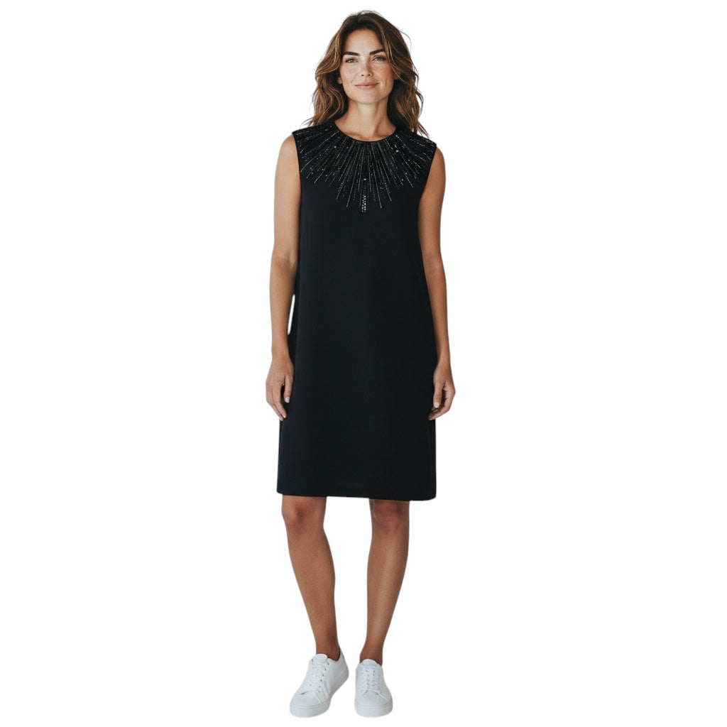Lanvin Black Sequin and Bead Embellished Sleeveless Crepe Dress