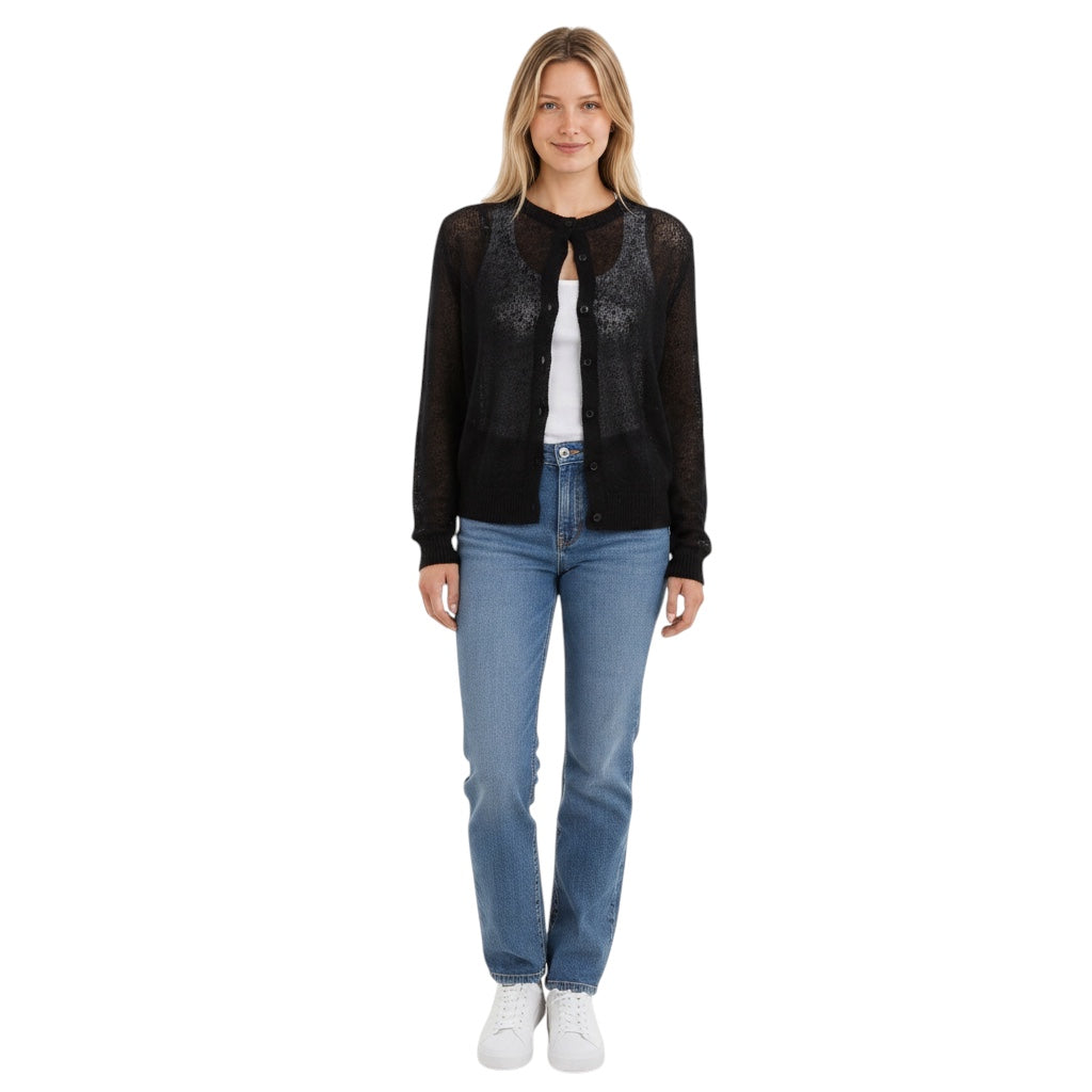 Brunello Cucinelli Black Linen Silk Paillette Cropped Cardigan