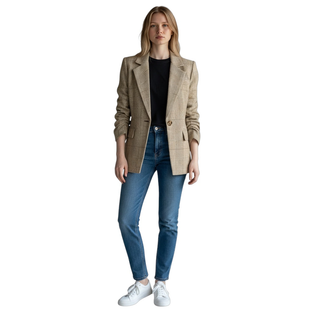 Veronica Beard Ecru / Ochre Battista Plaid Dickey Jacket