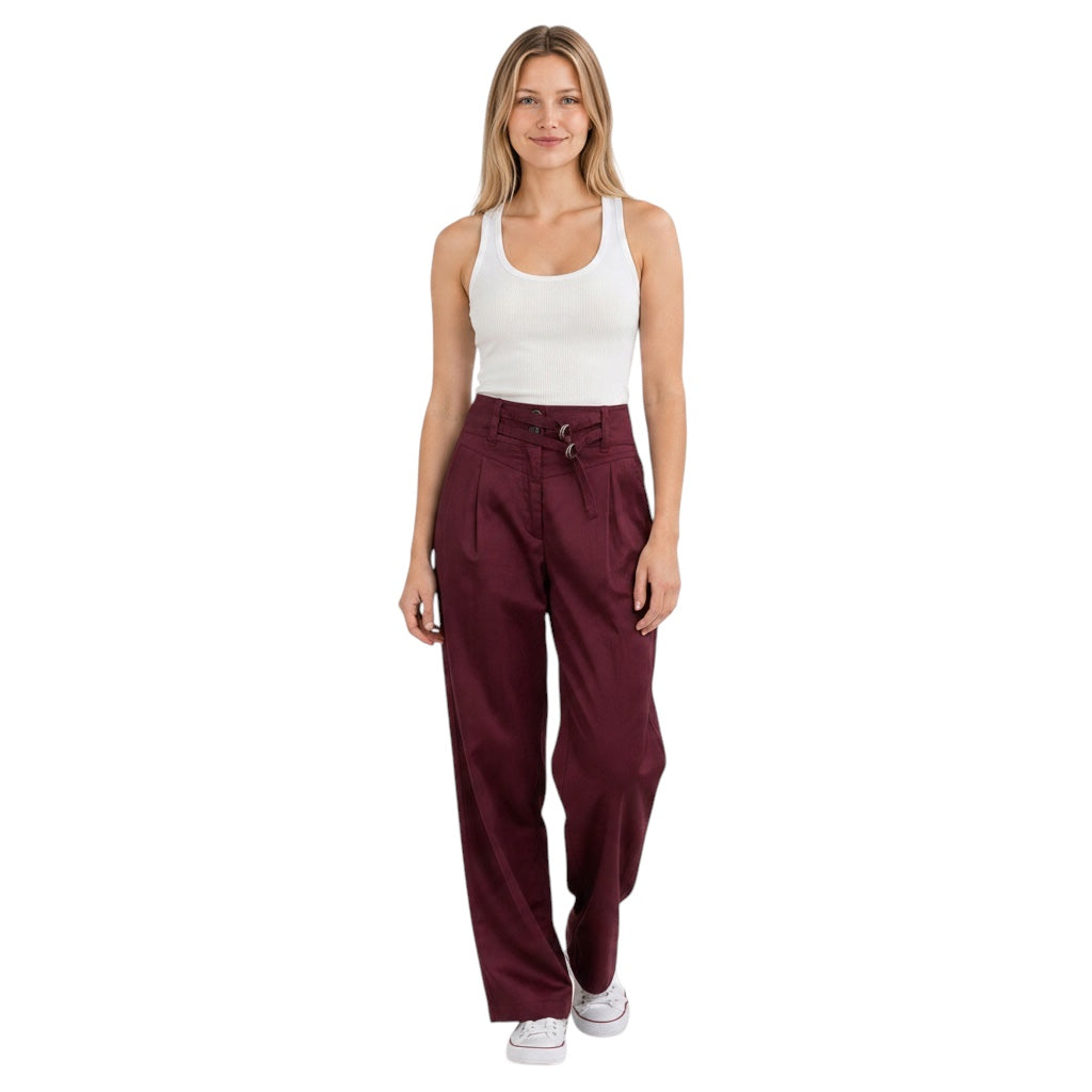 Dries Van Noten Burgundy Relaxed Fit Pants with Belt