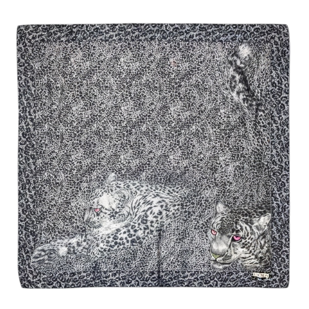 Escada Vintage Blue / Black / Pink Multi Tiger Print Large Square Silk Scarf