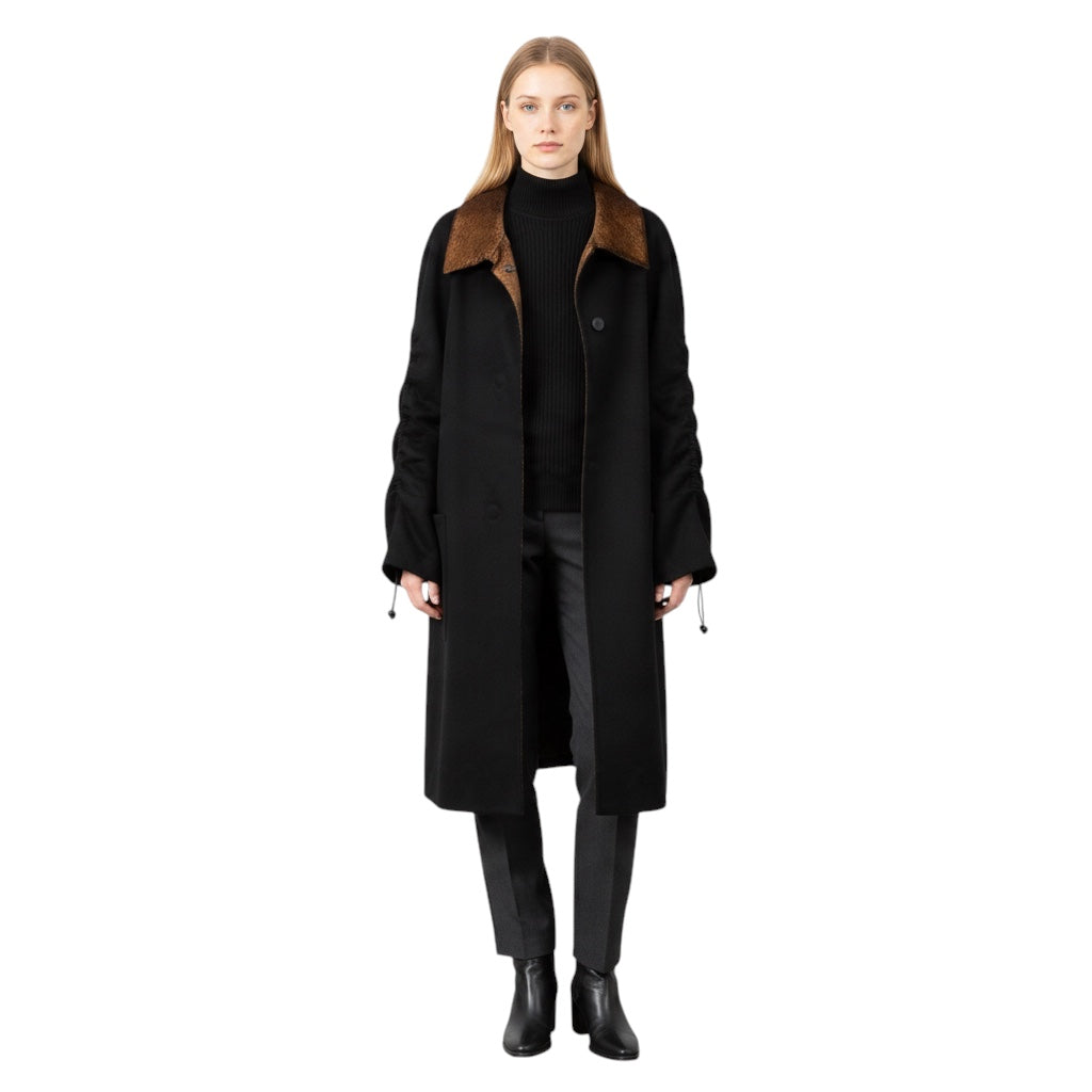 Akris Black / Copper Metallic Reversible Wool and Angora Coat