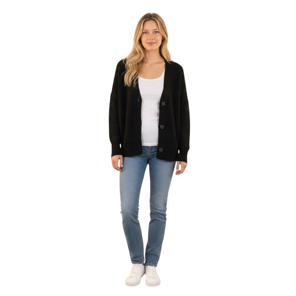 Akris Punto Black Boucle Wool Knit Cardigan Sweater