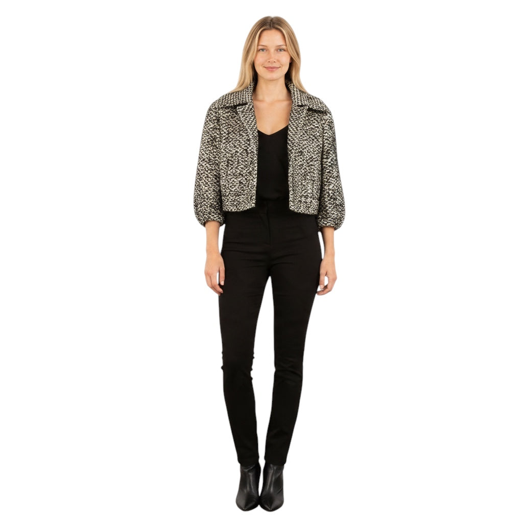 KaufmanFranco Black / White Cropped Wool and Mohair Tweed Jacket