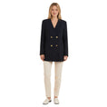 Load image into Gallery viewer, Lafayette 148 New York Navy Blue Double Breasted Collarless Wool Stretch Jacket with Gold Buttons
