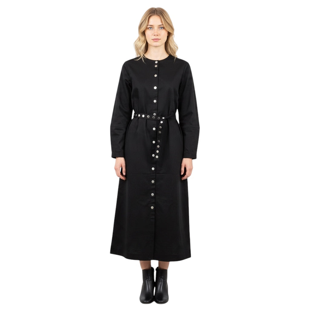 Tibi Black Long Sleeved Stretch Cotton Midi Dress with Belt
