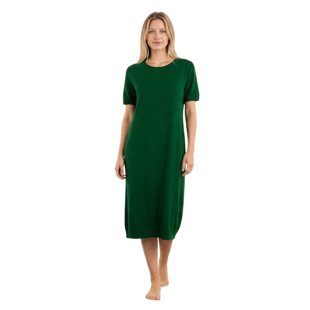 Akris Green Short Sleeved Wool Gauze Sheath Midi Dress