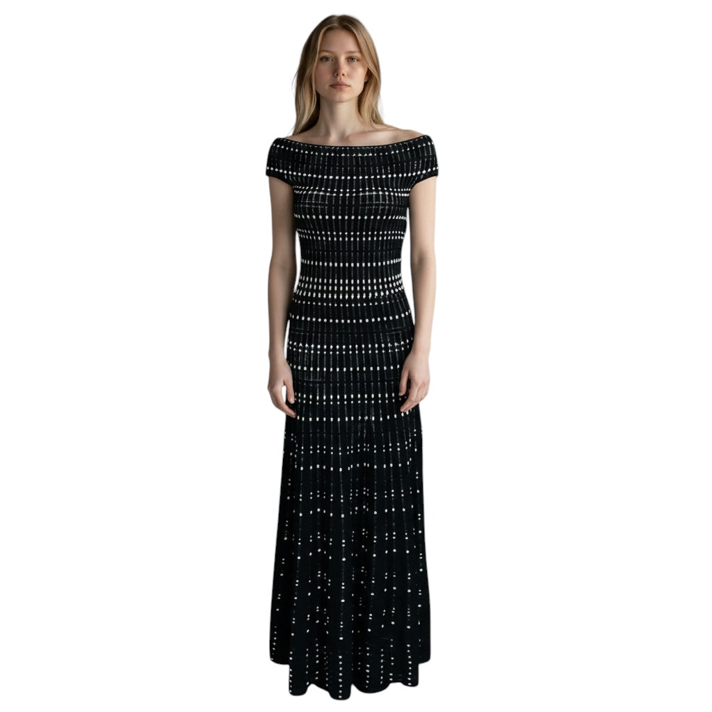 Alexander McQueen Black / White Patterned Knit Maxi Dress