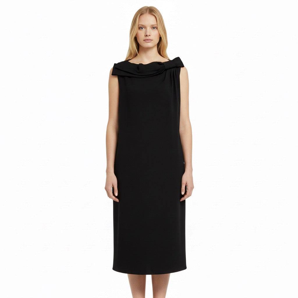 Salvatore Ferragamo Black Bow Detailed Sleeveless Crepe Midi Dress
