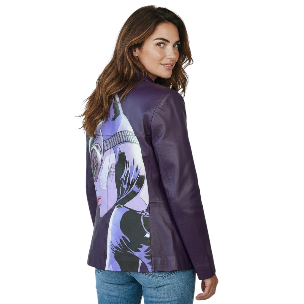 Lanvin Raisin Purple Catwoman Printed Lamb Leather Jacket
