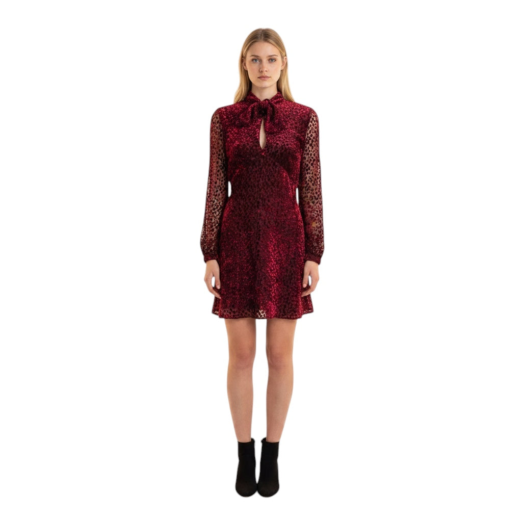 Saint Laurent Burgundy Devore Mini Dress