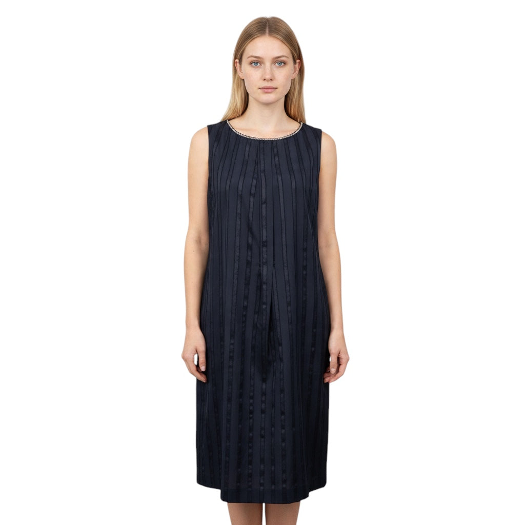Fabiana Filippi Aubergine Sleeveless Pleated Midi Dress with Monili