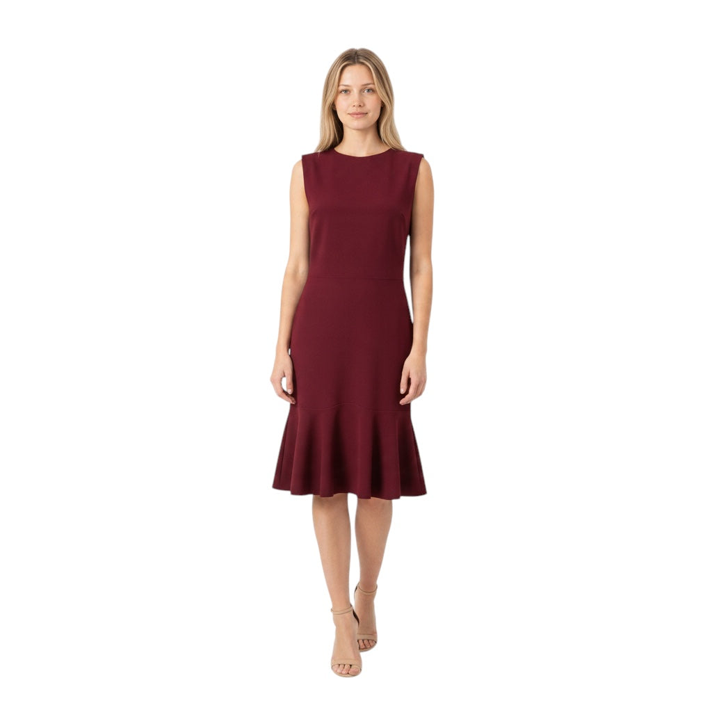Stella McCartney Burgundy Sleeveless Crepe Midi Dress with Ruffled Hem