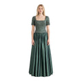 Load image into Gallery viewer, Badgley Mischka Sage Green Bead and Rhinestone Embellished Short Sleeved Square Neck Silk Taffeta Gown in Smoke
