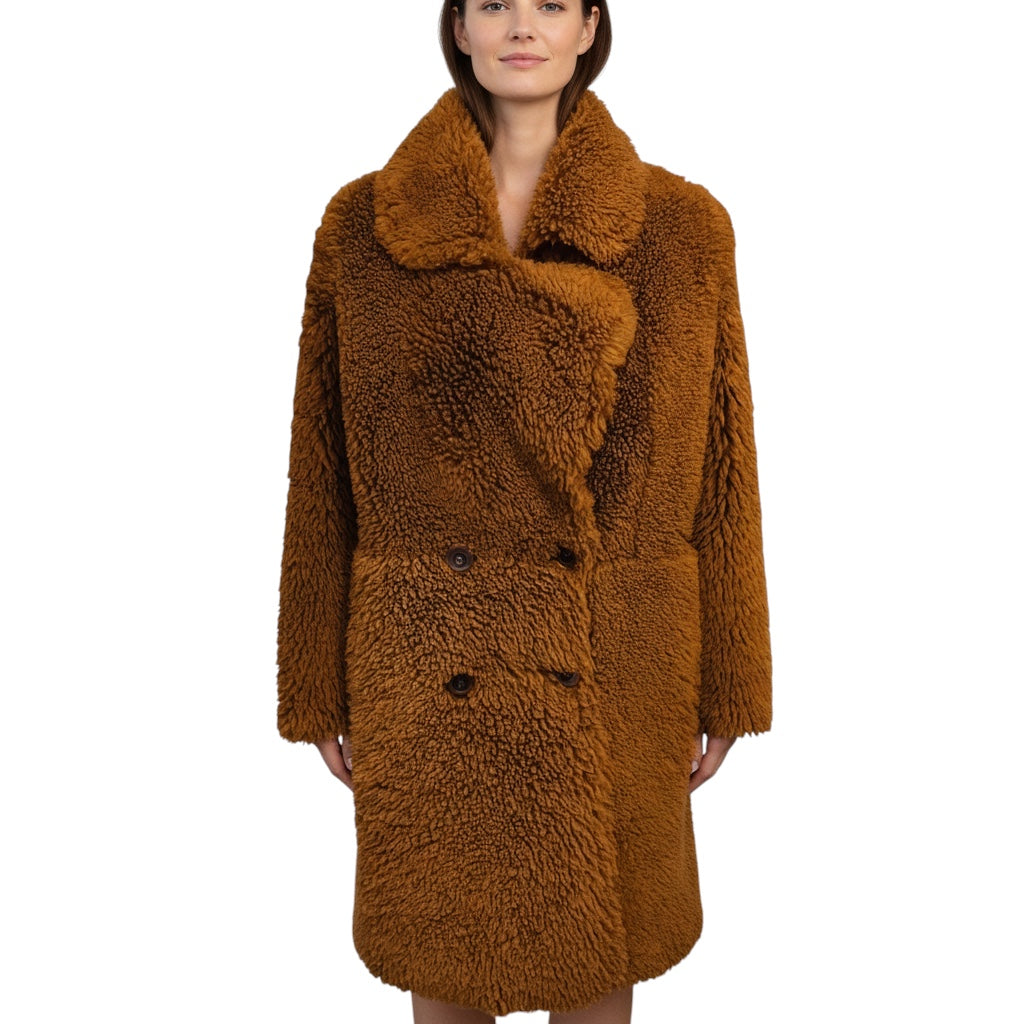 Yves Salomon Cognac Lamb Shearling Coat