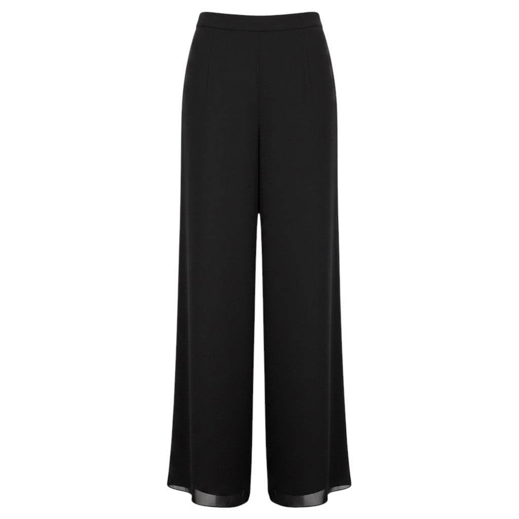 St. John Black Caviar Textured Sheer Chiffon Wide Leg Flowy Pants
