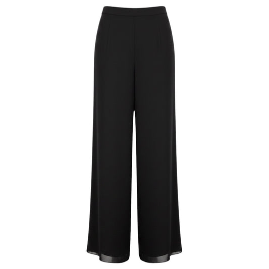St. John Black Caviar Textured Sheer Chiffon Wide Leg Flowy Pants