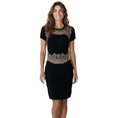 Load image into Gallery viewer, Valentino Black / Nude Lace Trimmed Short Sleeved Knit Midi Dress
