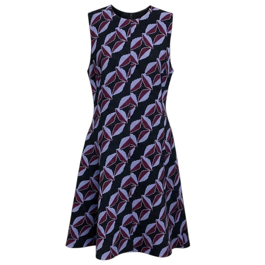 Marni Black / Purple / Burgundy Printed Sleeveless Wool Gauze Flared Midi Dress
