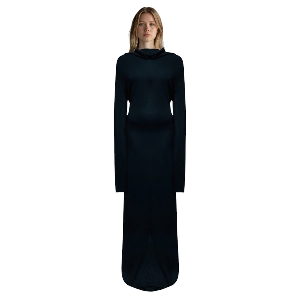 Ferragamo Black Cowl Neck Long Sleeved Jersey Maxi Dress