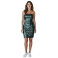 Load image into Gallery viewer, Chanel Green Iridescent Sequined Strapless Mini Cocktail Dress with CC Logo Plate
