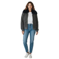 Load image into Gallery viewer, Fabiana Filippi Charcoal Grey Sequined Zip Front Sweater with Blue Fox Fur Collar
