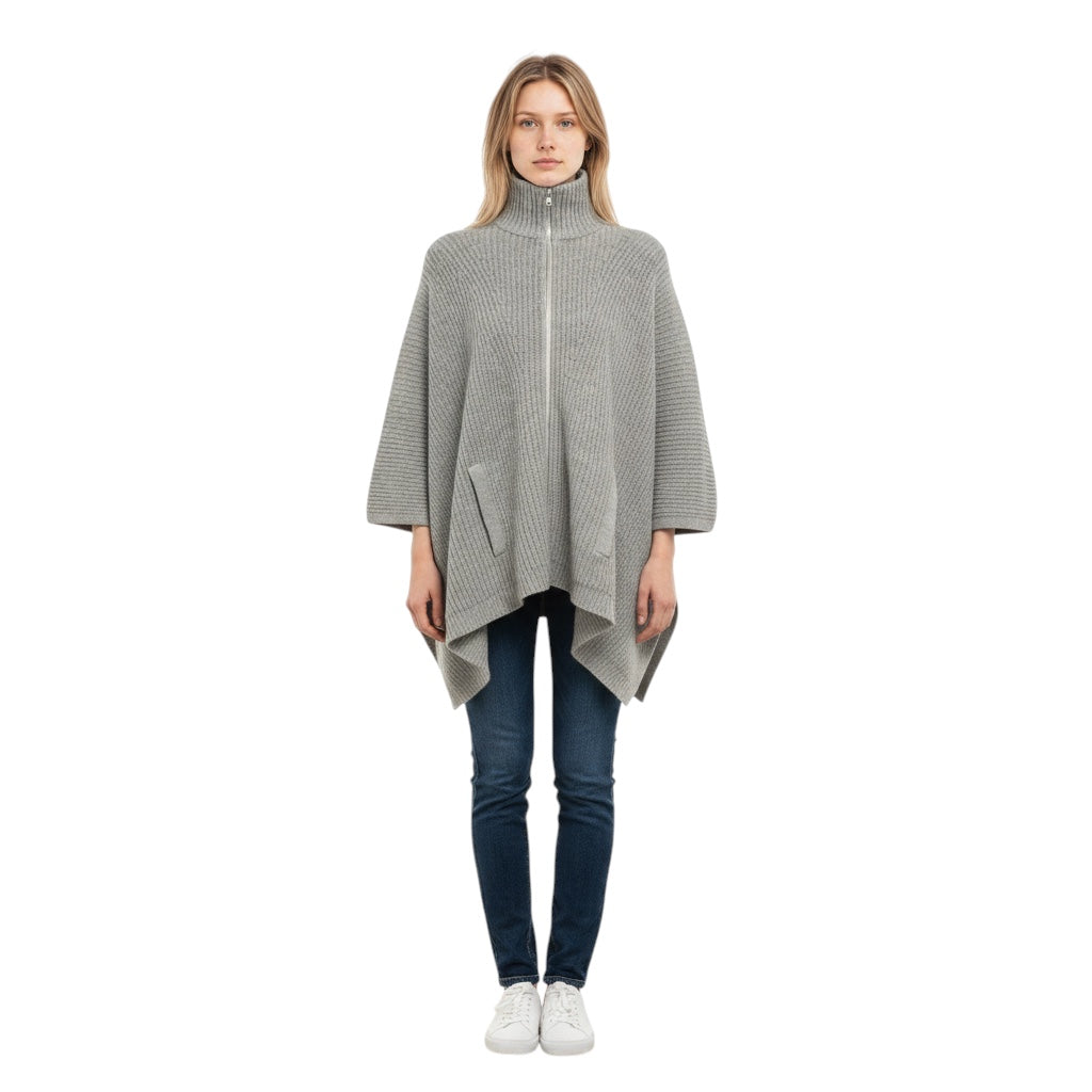 Ralph Lauren Black Label Heather Grey Zip Front Merino Wool and Cashmere Knit Sweater
