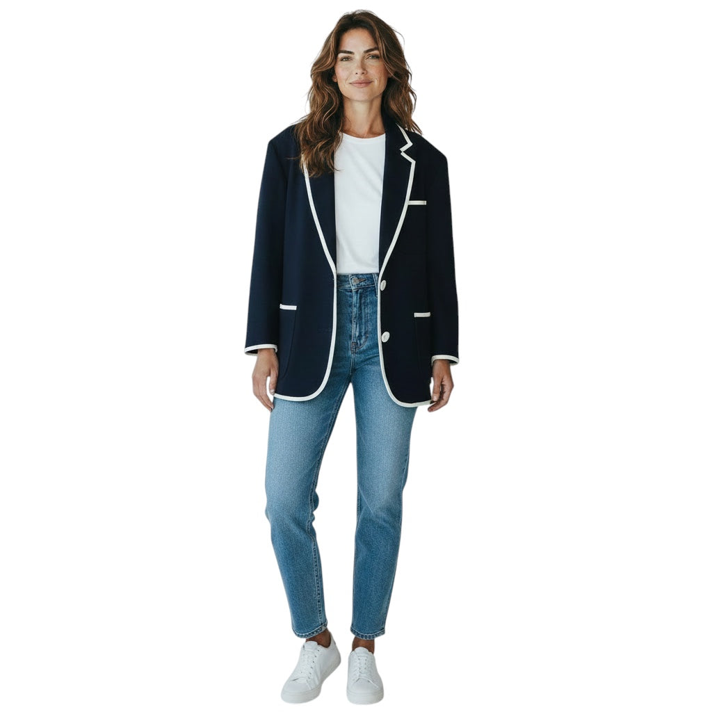 Thom Browne Navy Blue / White Nautical Oversized Wool Jacket