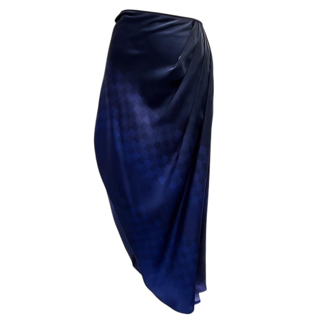 Dries Van Noten Purple Ombre Effect Checkerboard Print Asymmetric Silk Midi Skirt