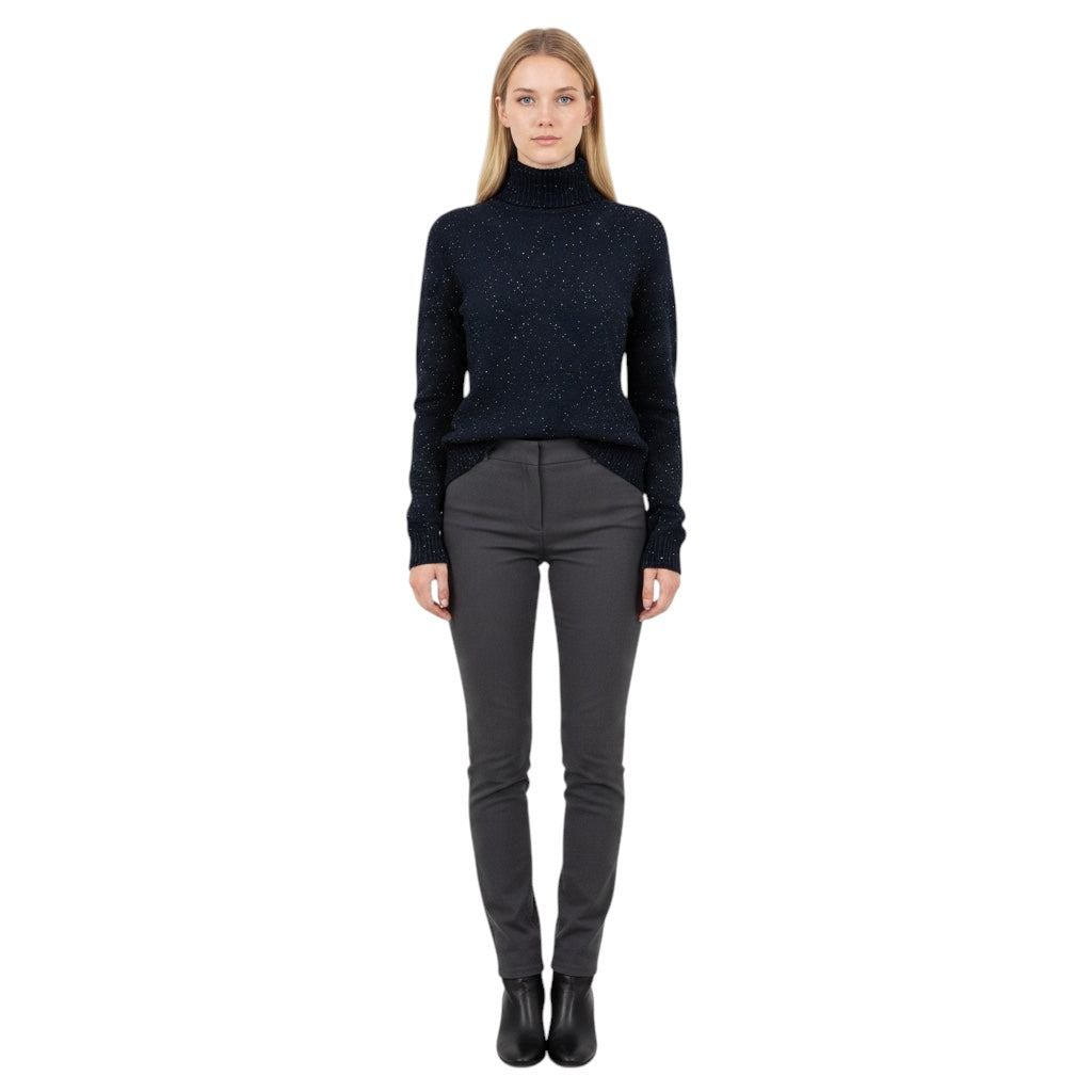 Loro Piana Navy Blue / Silver Metallic Micro Sequined Baby Cashmere Knit Turtleneck Sweater