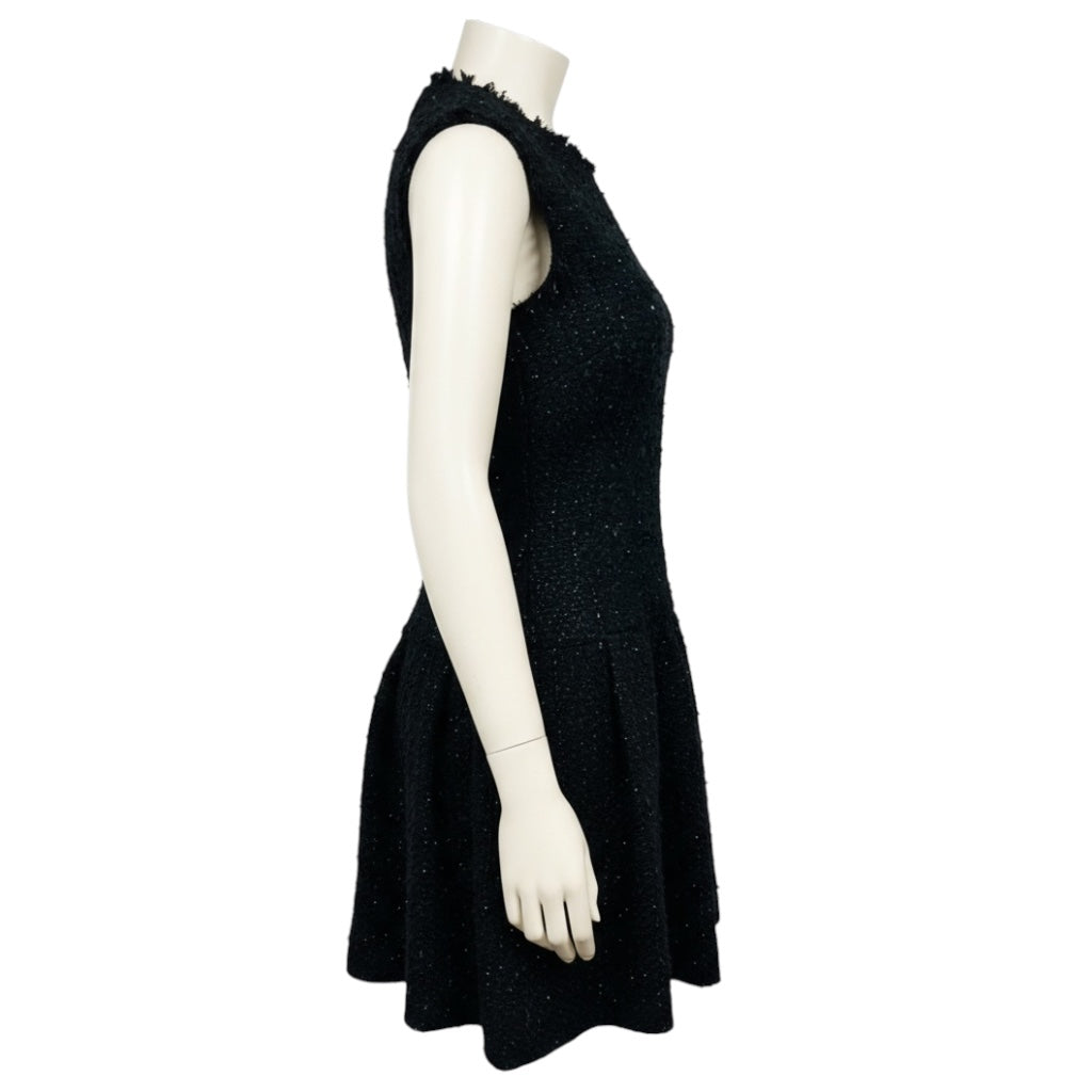 Simone Rocha Black Sleeveless Flared Boucle Tweed Cocktail Dress