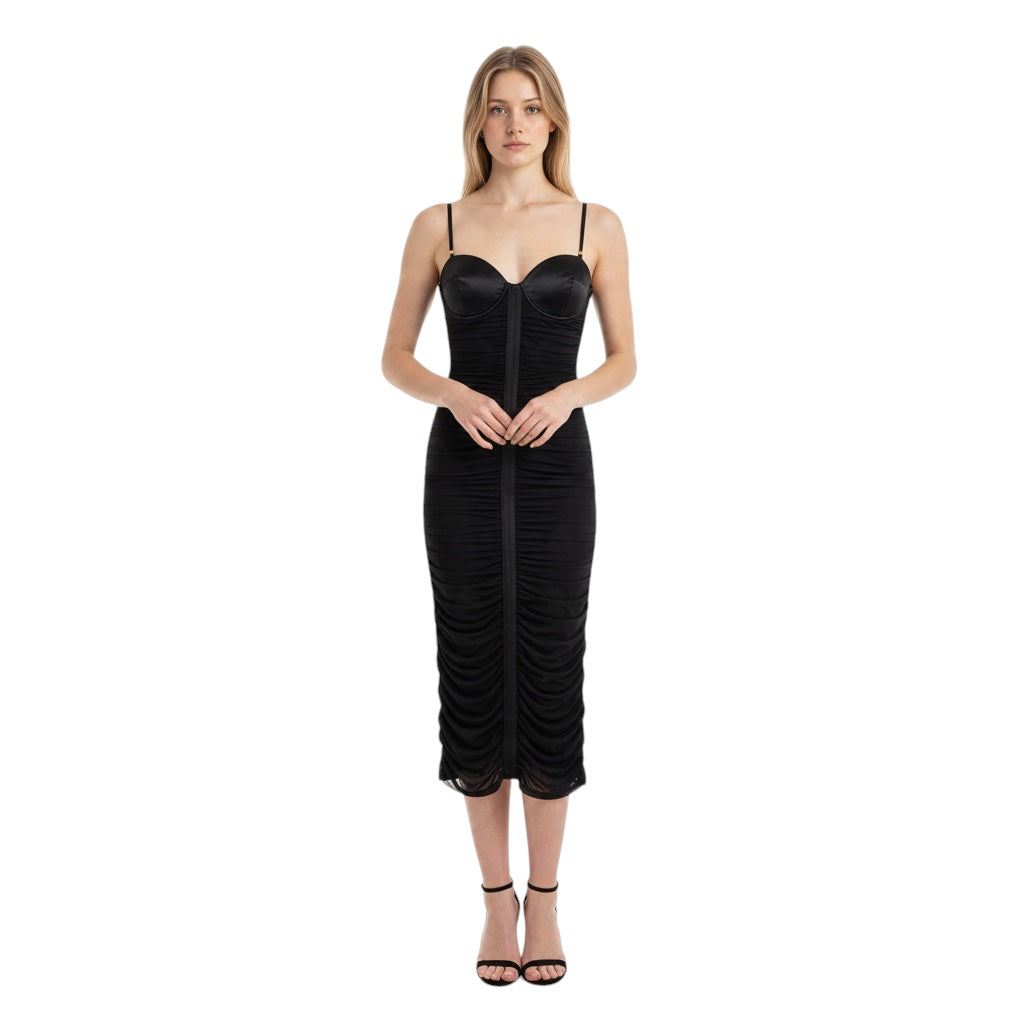 Elisabetta Franchi Black Drape Detailed Jersey Stretch Midi Dress