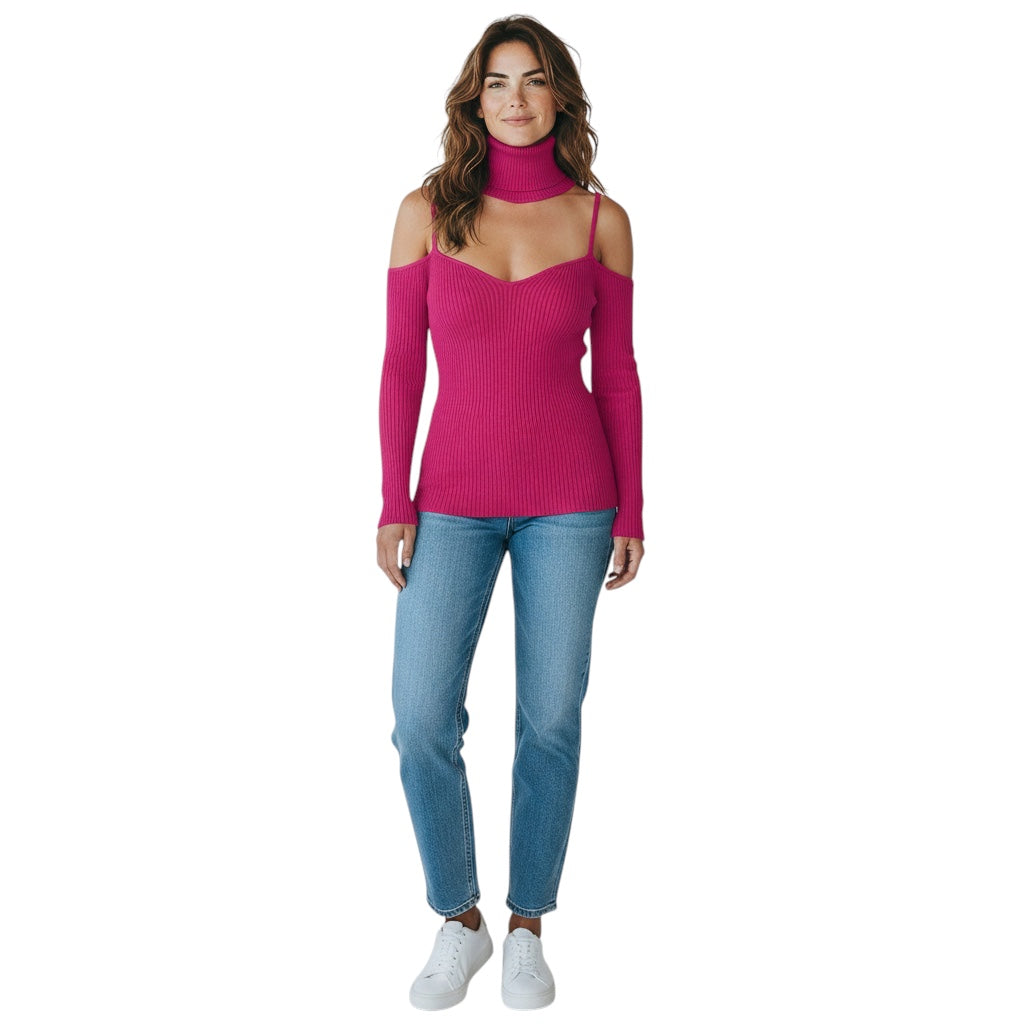 Arch4 Fuchsia Amandine Convertible Ribbed Cashmere Sweater