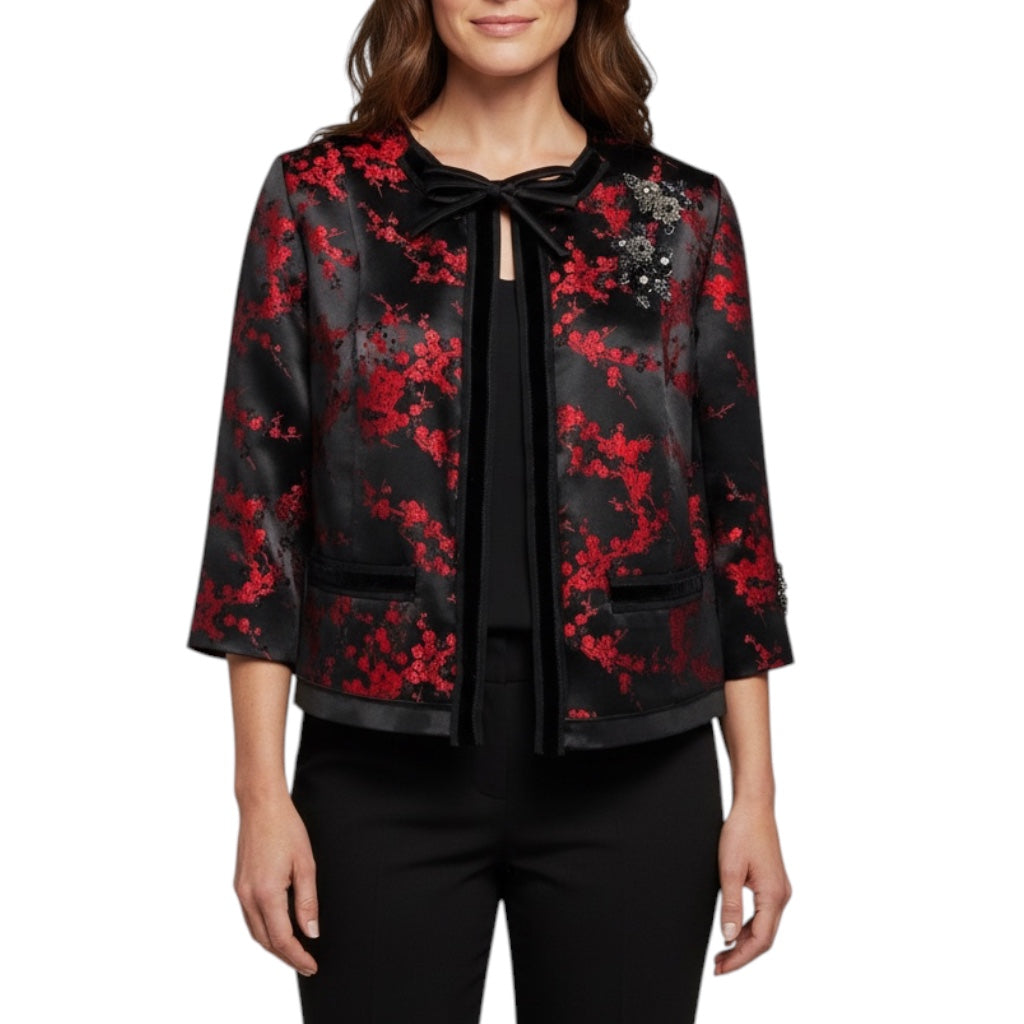 Marc Jacobs Black / Red Sequin and Bead Embellished Floral Jacquard Jacket