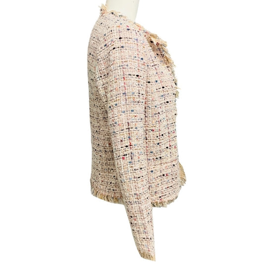 Iro Blush Pink Multi Shavadispe Tweed Jacket with Open Front