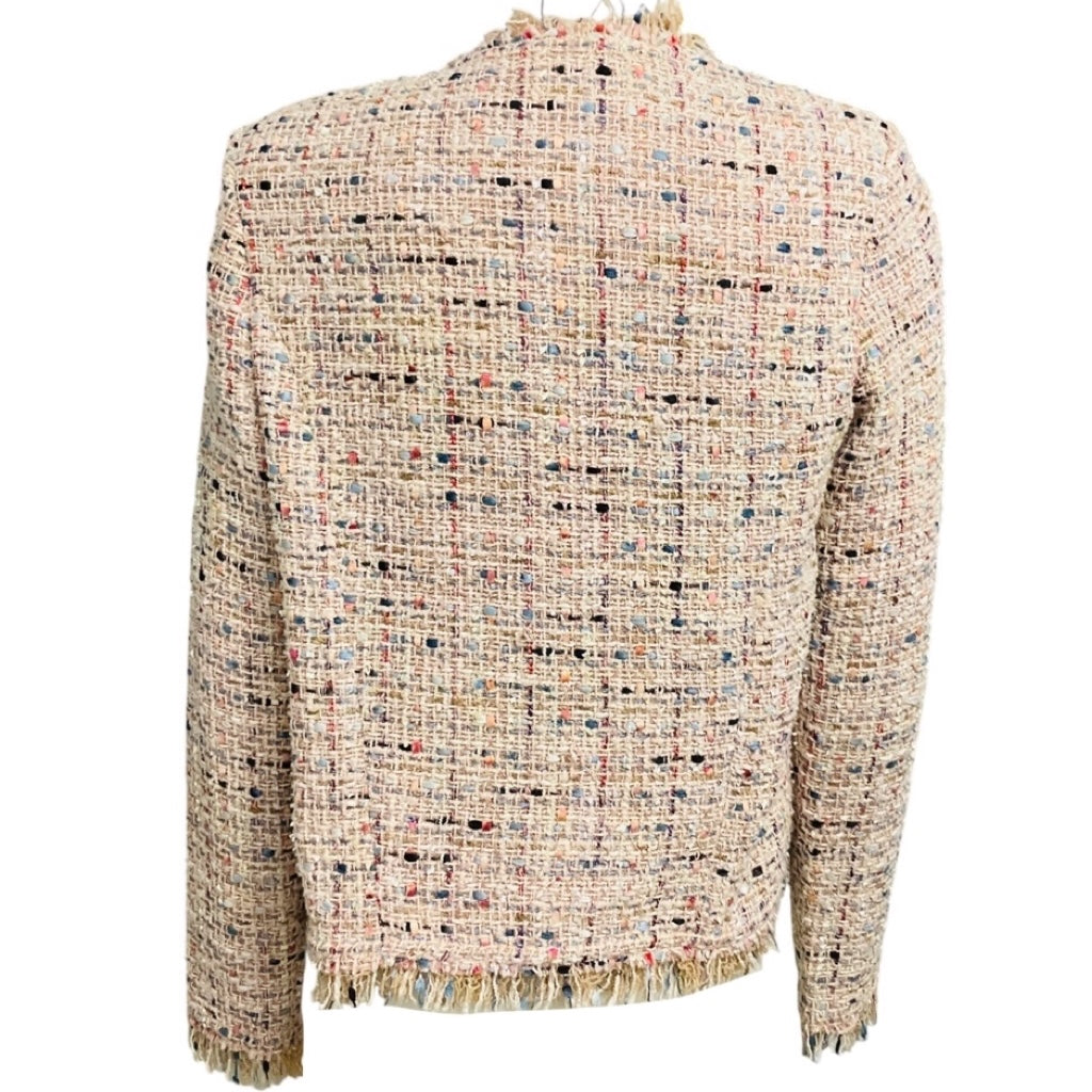 Iro Blush Pink Multi Shavadispe Tweed Jacket with Open Front