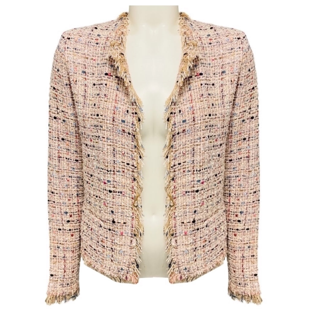 Iro Blush Pink Multi Shavadispe Tweed Jacket with Open Front