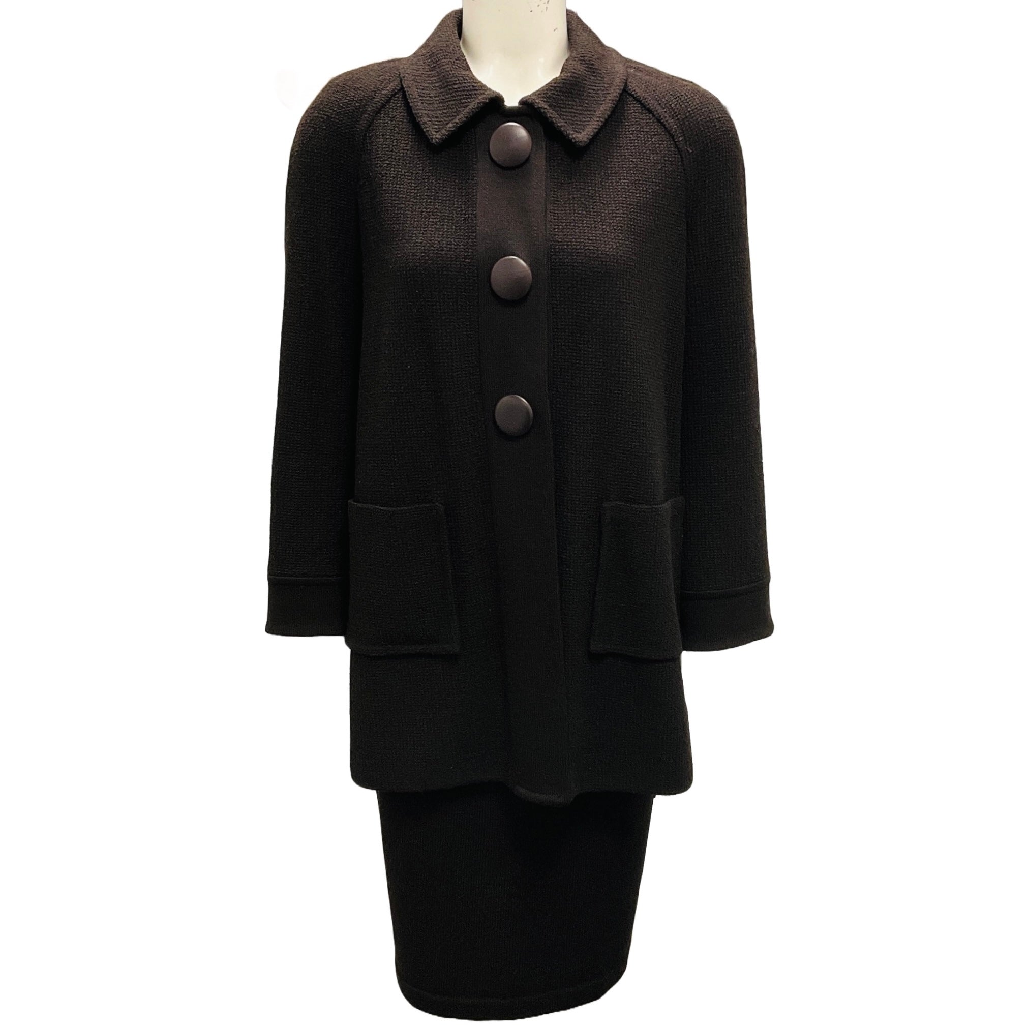 St. John Dark Brown Wool and Viscose Knit Jacket and Skirt Set
