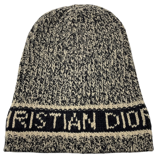 Christian Dior Beige / Black Wool and Cashmere Logo Knit Beanie