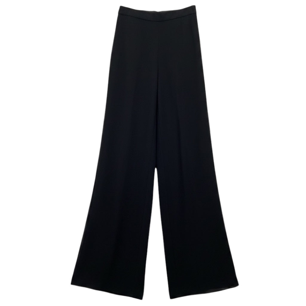 St. John Black Caviar Textured Sheer Chiffon Wide Leg Flowy Pants