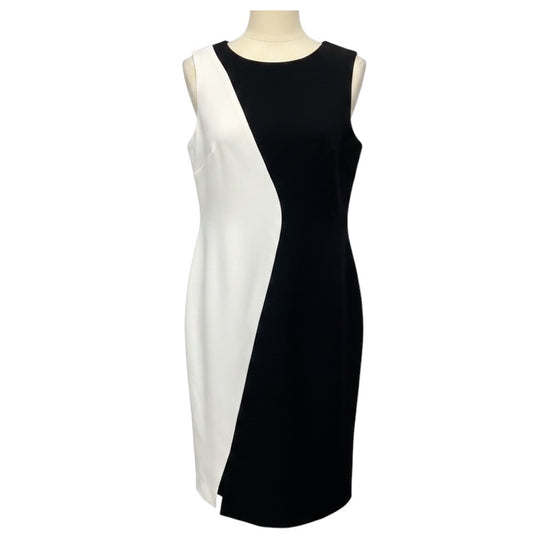 Basler Soft White / Black Sleeveless Colorblock Midi Dress
