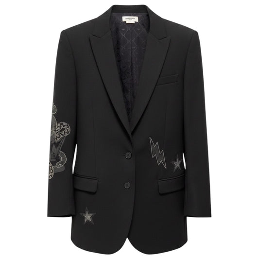 Zadig & Voltaire Black Viva Bis Multi Embellished Blazer Jacket